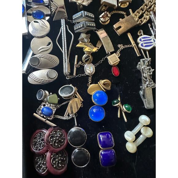 Bundle jewelry lot 100pc mens vintage antique cufflinks tie bars tacks 1lb 4oz - Picture 2 of 12